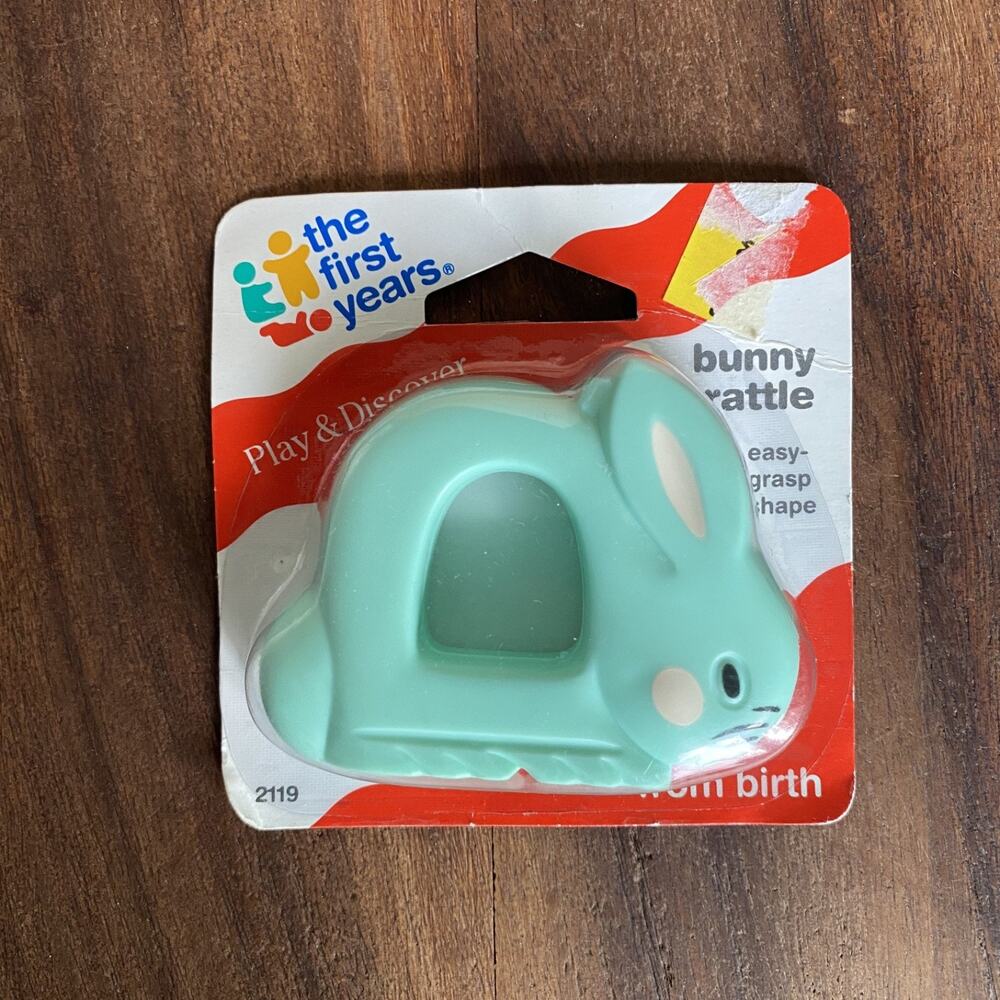 New The First Years Bunny Rattle Easy Grip Baby Toy 1992 Vintage
